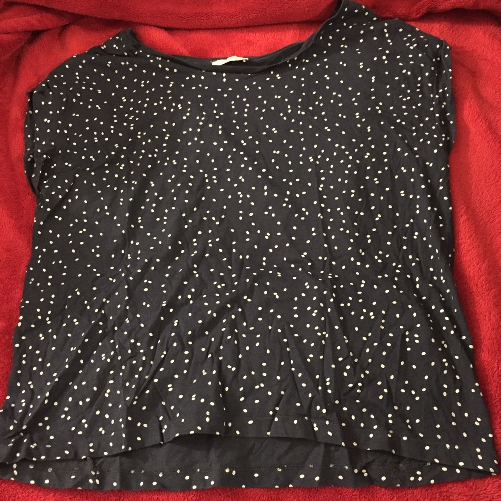 ZARA small navy blue top with white dot pattern